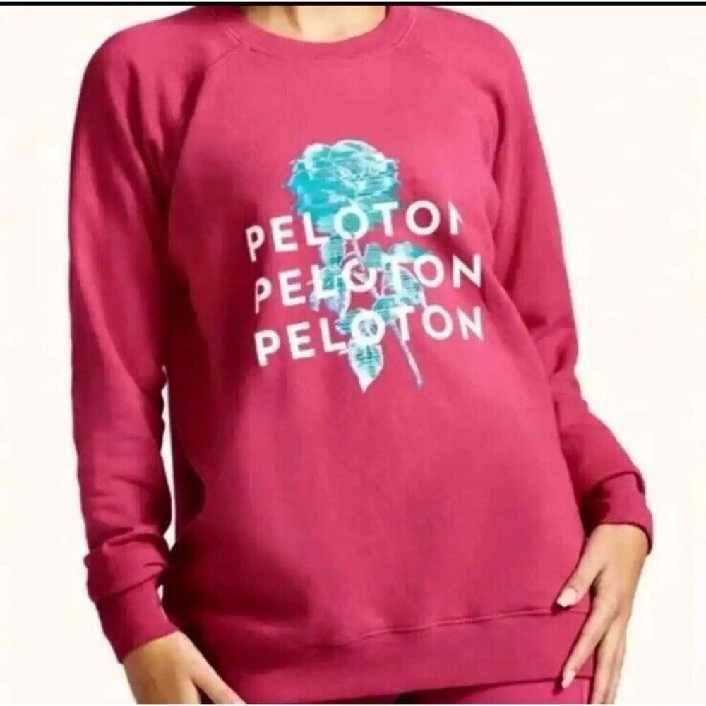 Peloton NWOT Rose Logo Print Crewneck Sweatshirt Pink Women’s Size Medium - Picture 1 of 8